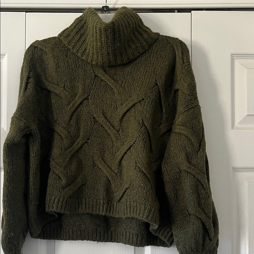 Madewell Turtleneck Cable Knit Sweater - Olive Green